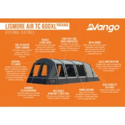 Vango Airbeam Vango Lismore TC Air 600XL Tent Package (incl Footprint) -Outdoor Camping Discount lismore air tc 600xl package