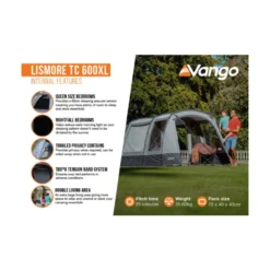 Vango Lismore TC 600XL Poled Tent Package (incl Footprint) -Outdoor Camping Discount lismore tc 600xl infographic2