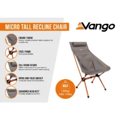 Vango Micro Tall Recline Chair (Excalibur) -Outdoor Camping Discount micro tall recline chair excalibur infographic lowres