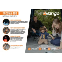 Vango Airbeam Vango Tacoma 400 Poled Tent Package (incl Footprint) -Outdoor Camping Discount tacoma 400 infographic2 lowres