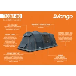 Vango Airbeam Vango Tacoma 400 Poled Tent Package (incl Footprint) -Outdoor Camping Discount tacoma 400 infographic lowres