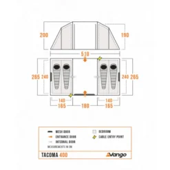 Vango Airbeam Vango Tacoma 400 Poled Tent Package (incl Footprint) -Outdoor Camping Discount tacoma 400 floorplan low res