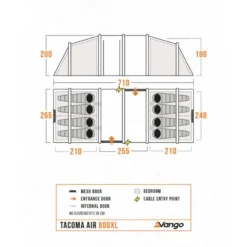Vango Airbeam Vango Tacoma Air 800xl Tent Package (incl Footprint) -Outdoor Camping Discount tacoma air 800xl floorplan low res